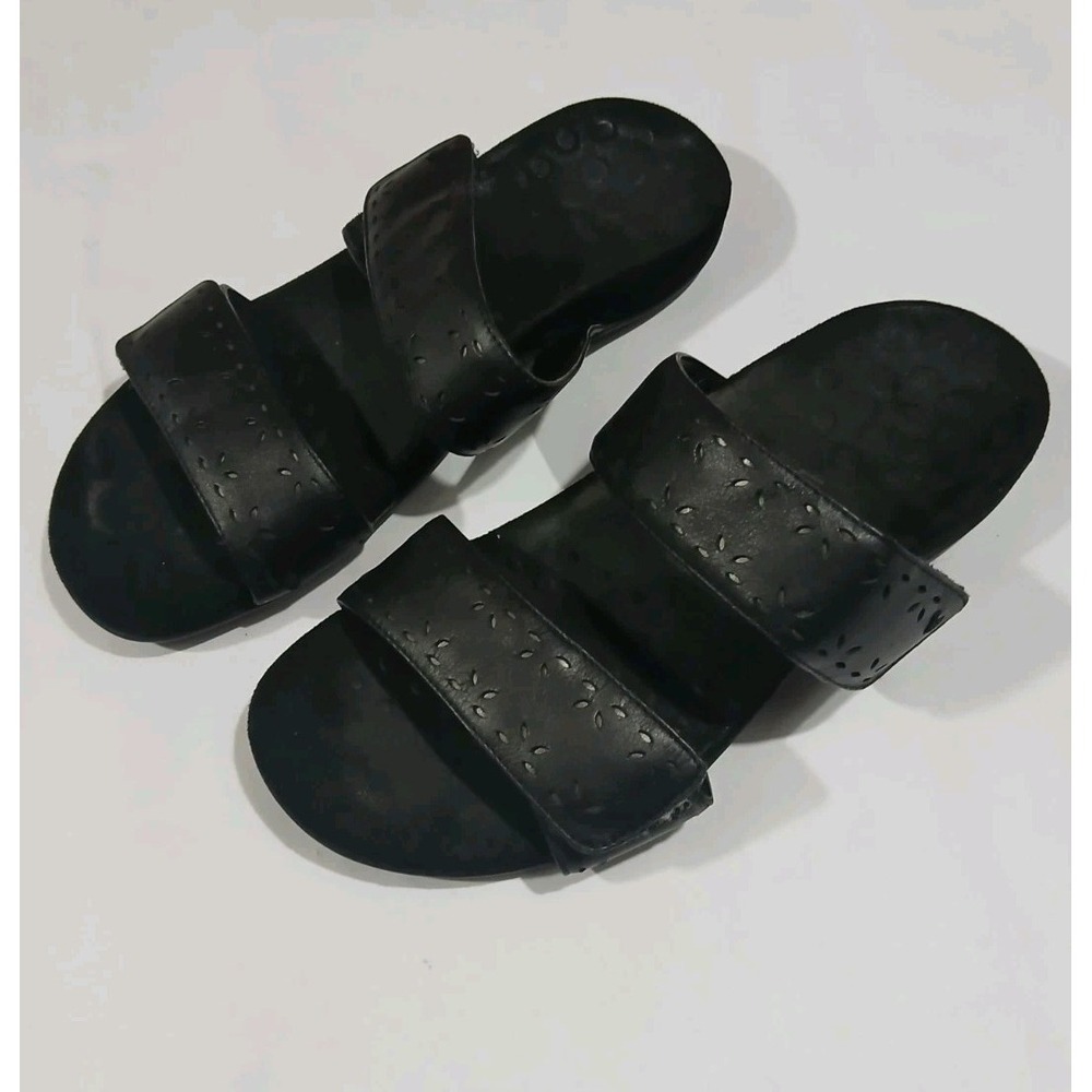 Vionic Randi Laser Cut Slip On Comfort Sandals Size 7 Black Walking Beach